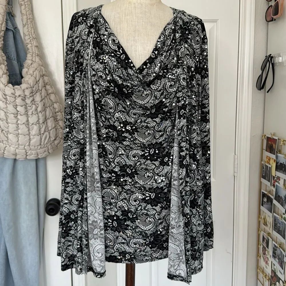 Catherine’s y2k metallic cowl neck blouse